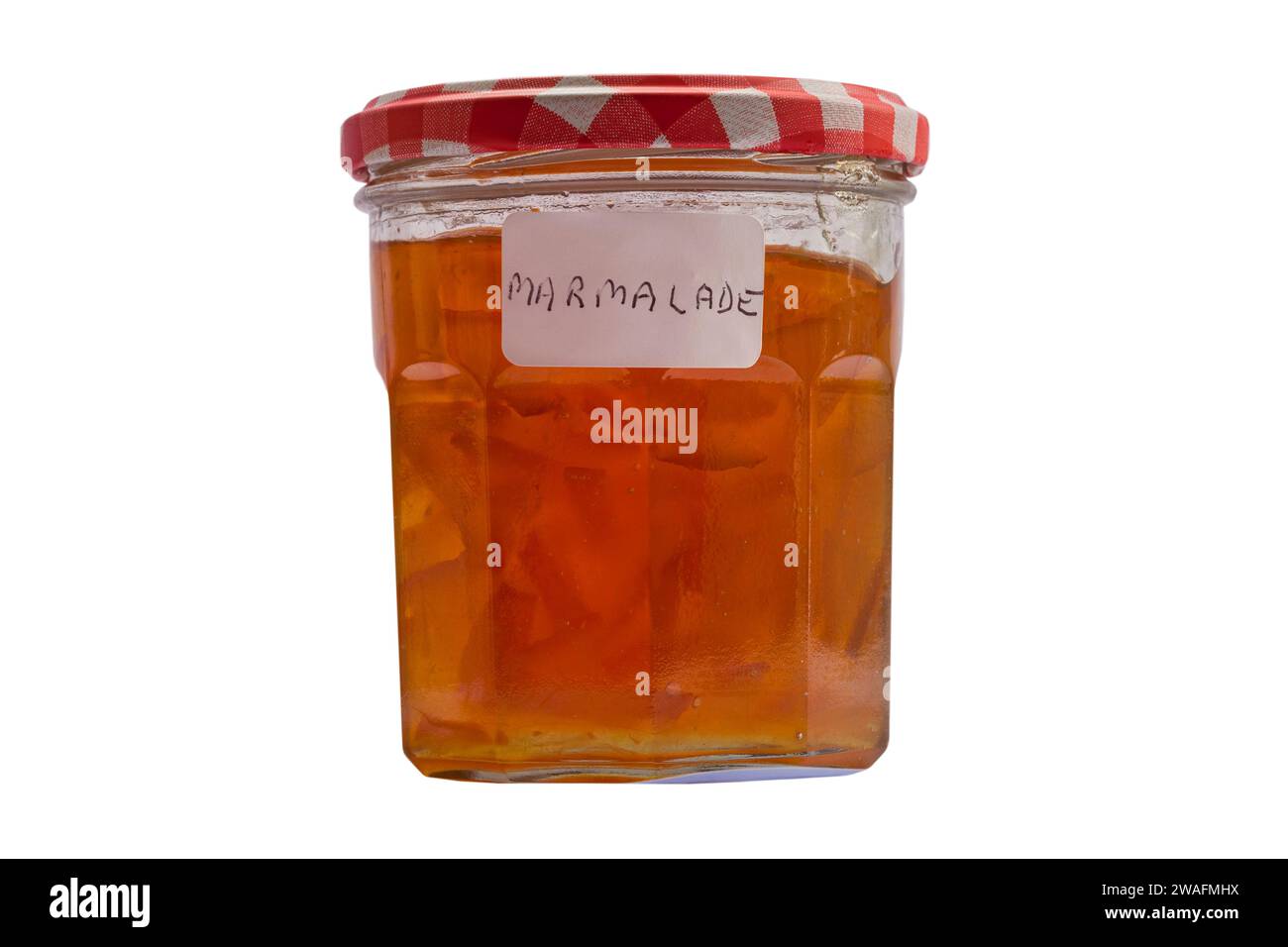 Jar of homemade seville orange marmalade isolated on white background Stock Photo