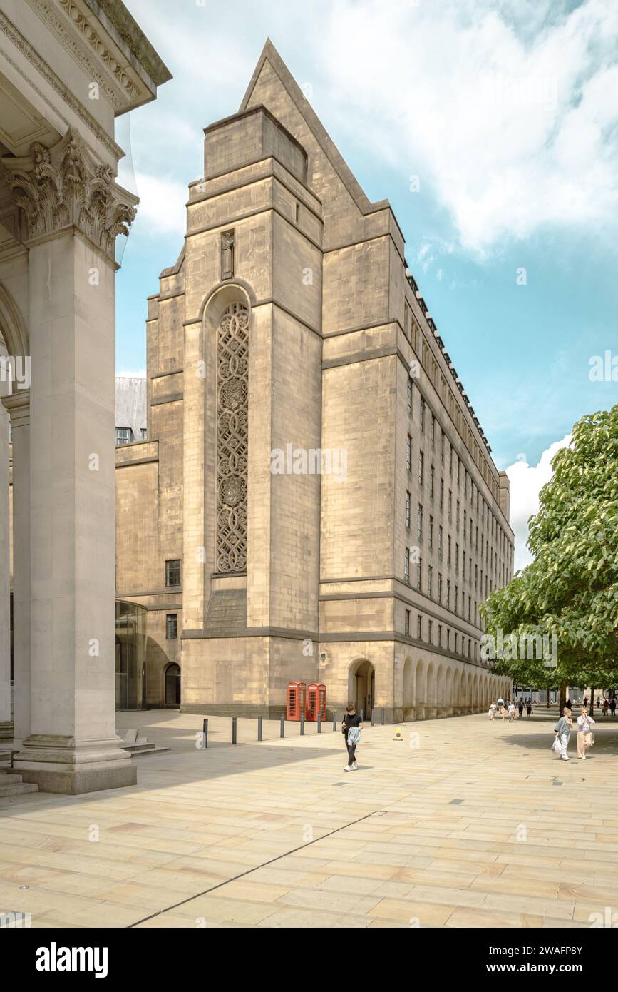 The architectural beauty of Manchester Town Hall Extension. It's ornate tracery and Gothic styling make this iconic landmark building a must see. Stock Photo