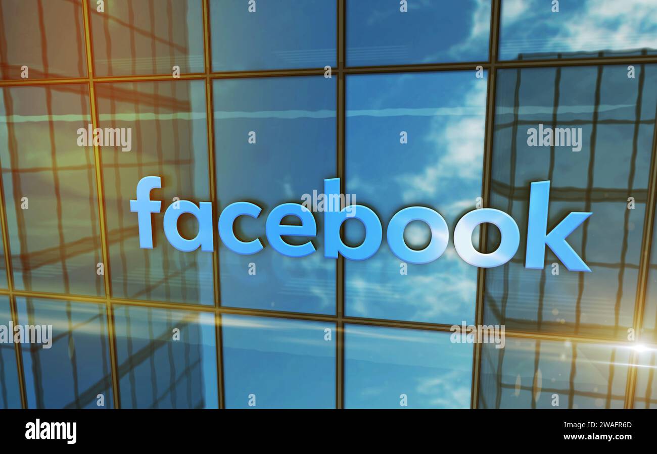 Menlo Park, USA, January 3, 2024: Facebook headquarters glass building  concept. Social media and networking service symbol logo on front facade 3d  ill Stock Photo - Alamy, image size:1300x899