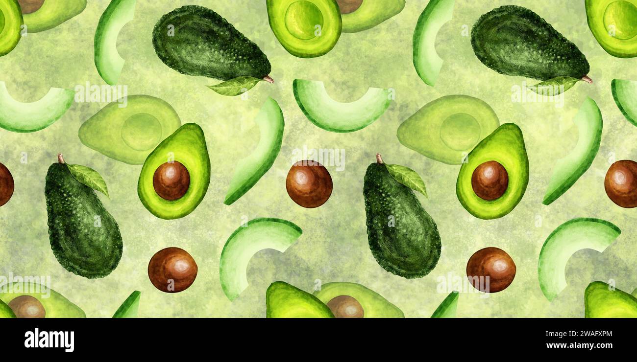Avocado whole and half seamless pattern. Avocado tropical fresh fruit ...