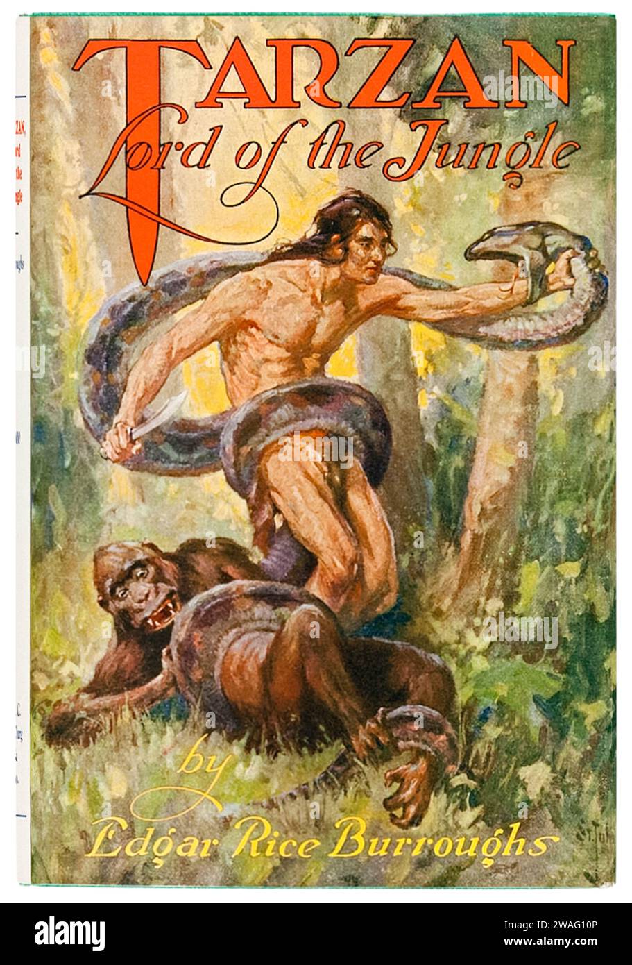 ‘Tarzan Lord of the Jungle’ by Edgar Rice Burroughs (1875-1950). Photograph of 1928 first edition published by A. C. McClurg & Co., Chicago featuring artwork by J. Allen St. John (1872-1957). Credit: Private Collection / AF Fotografie Stock Photo