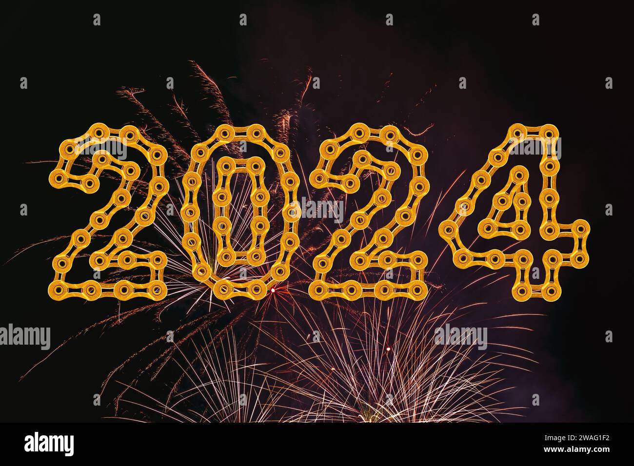 A fireworks display against the night sky with 2024 Happy New Year made ...