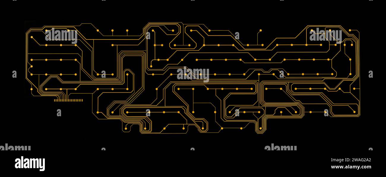 blue Printed Keyboard Circuit isolated on black background Stock Photo