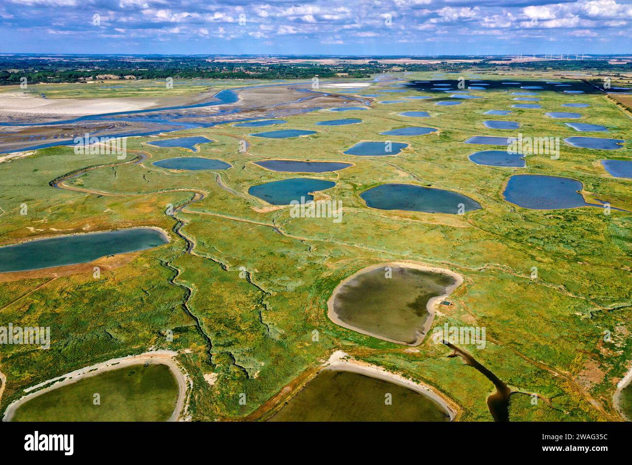 France, Somme (80), Baie d'Authie, FortMahon, vue aerienne de la Baie