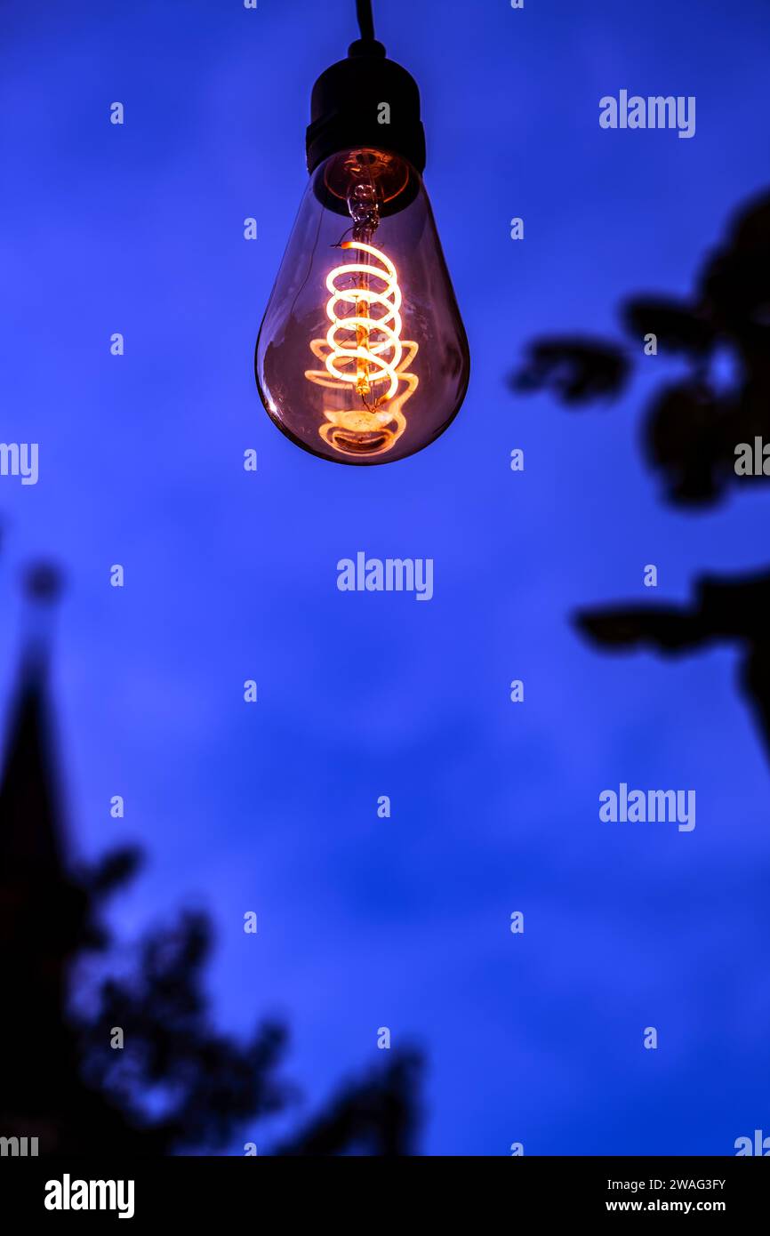 ornamental light bulbs with LEDs on the blue sky Stock Photo