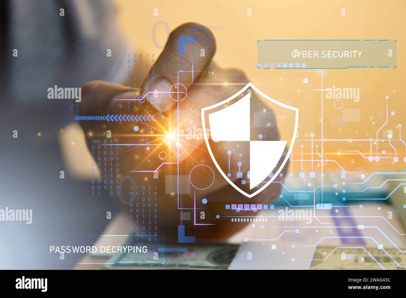 Keypad, cyber shield, lock, technology security system. Digital link. Cyber security with advanced technology. Stock Photo