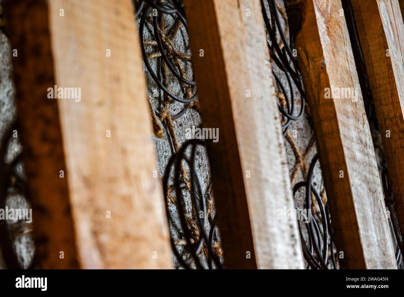 The internal structure of the spring mattress. Old boxspring mattress