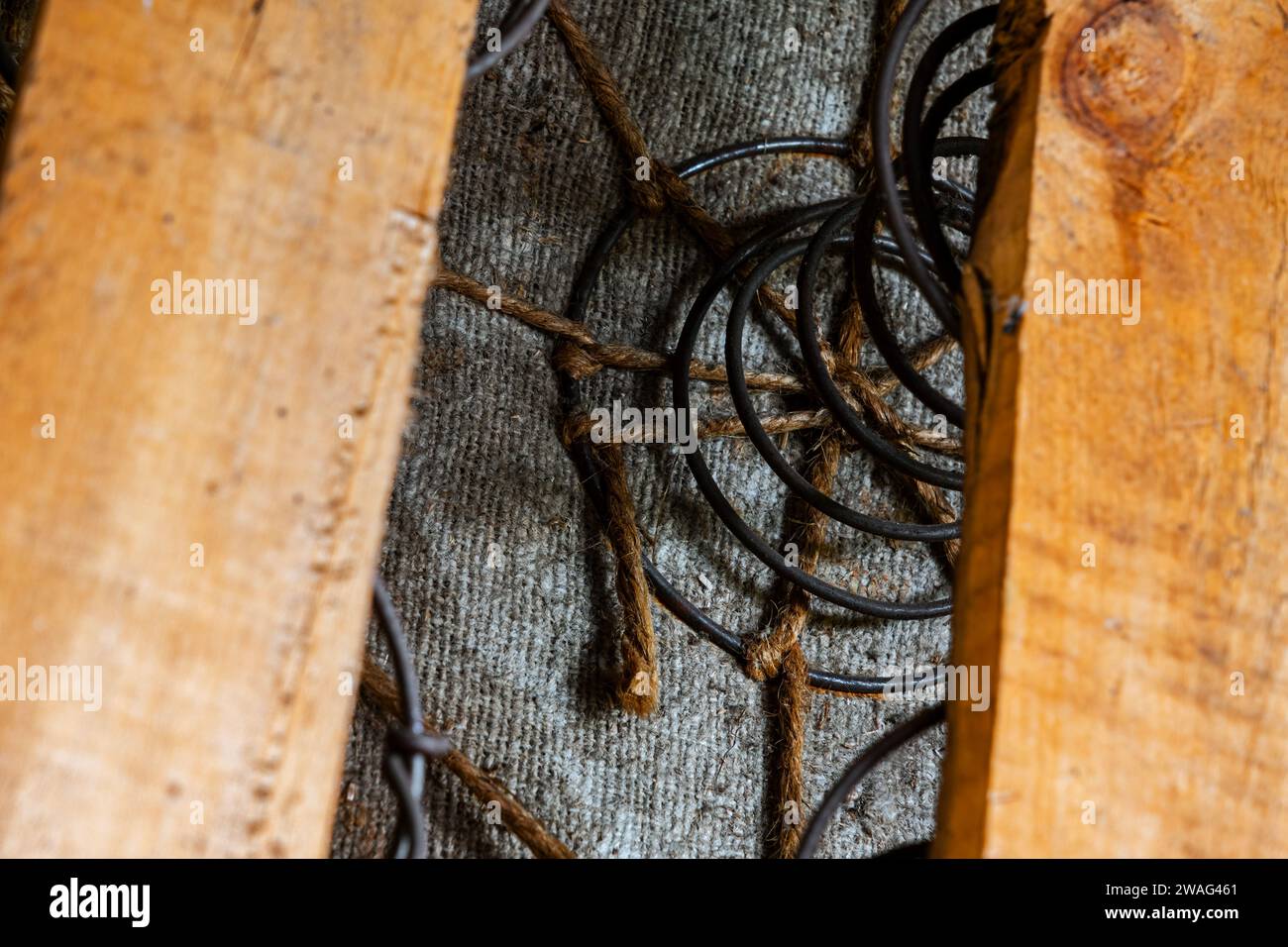 The internal structure of the spring mattress. Old boxspring mattress