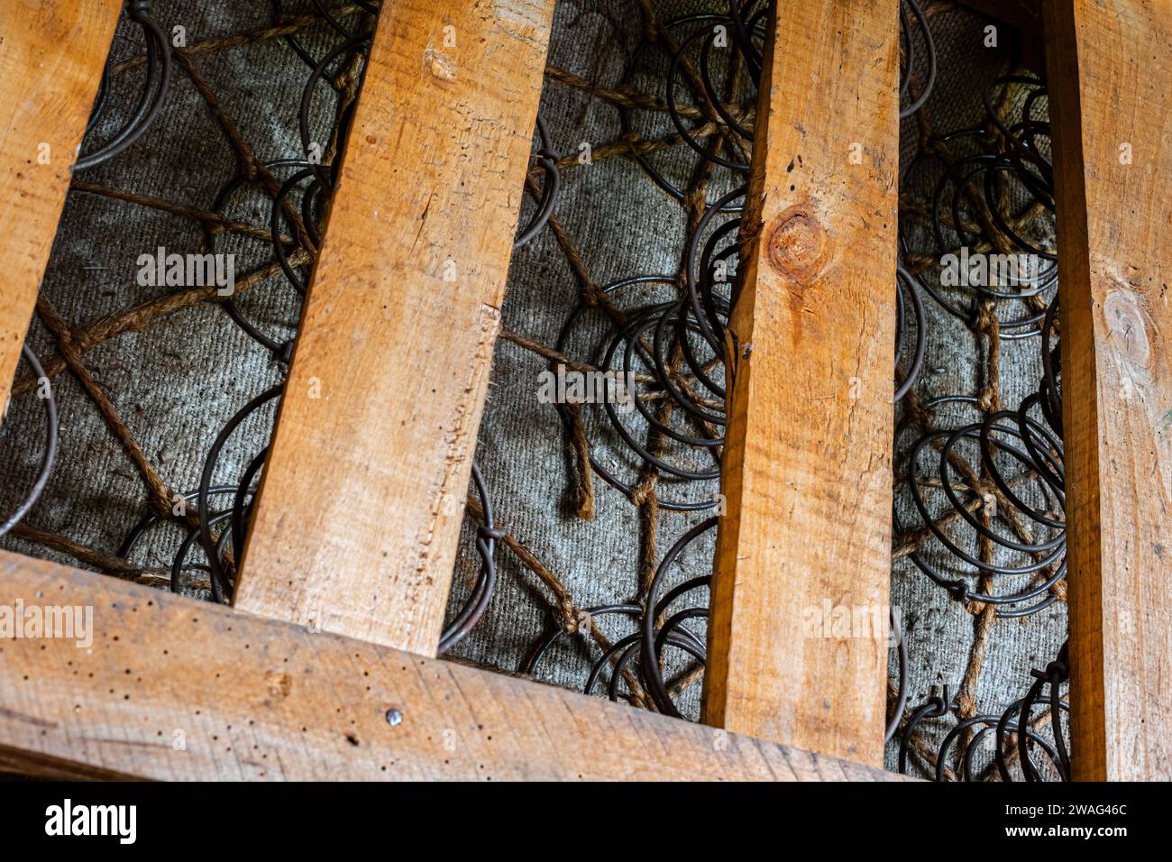 The internal structure of the spring mattress. Old boxspring mattress