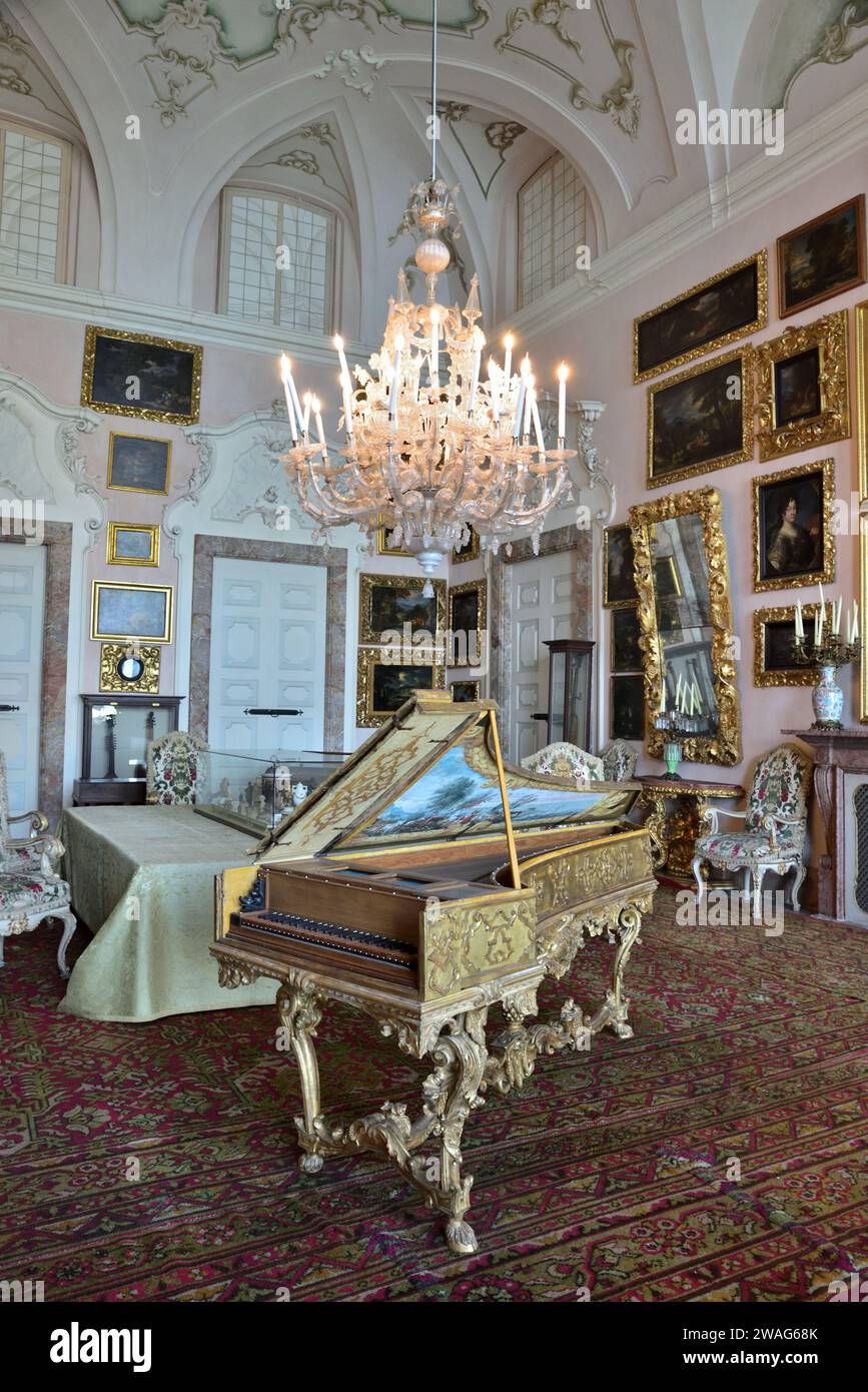 The Music Room in the Palazzo Borromeo on Isola Bella, one of the Borromean Islands on Lake Maggiore, Italy. Stock Photo