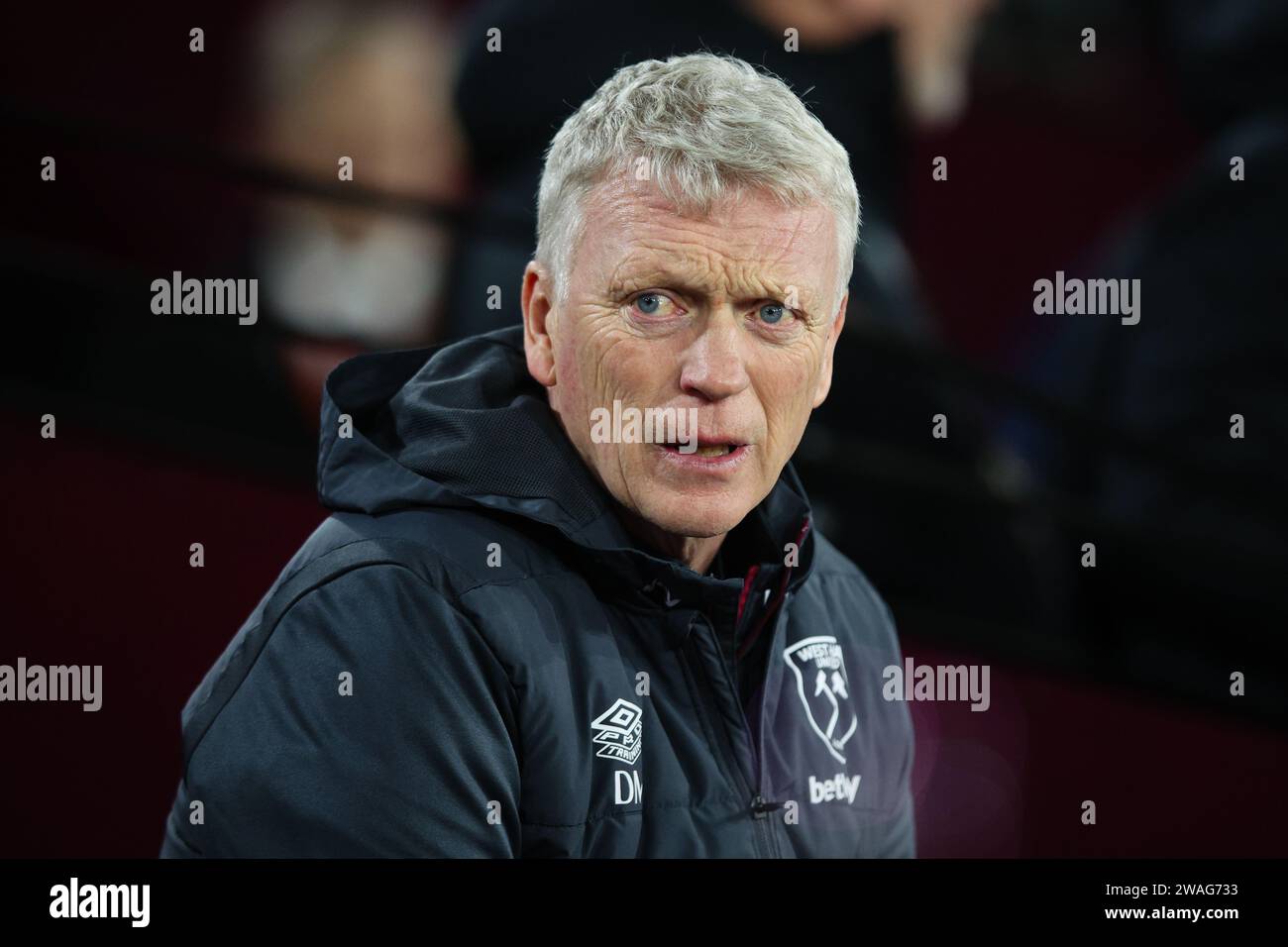 LONDON, UK 2nd Jan 2025 West Ham United manager David Moyes looks on