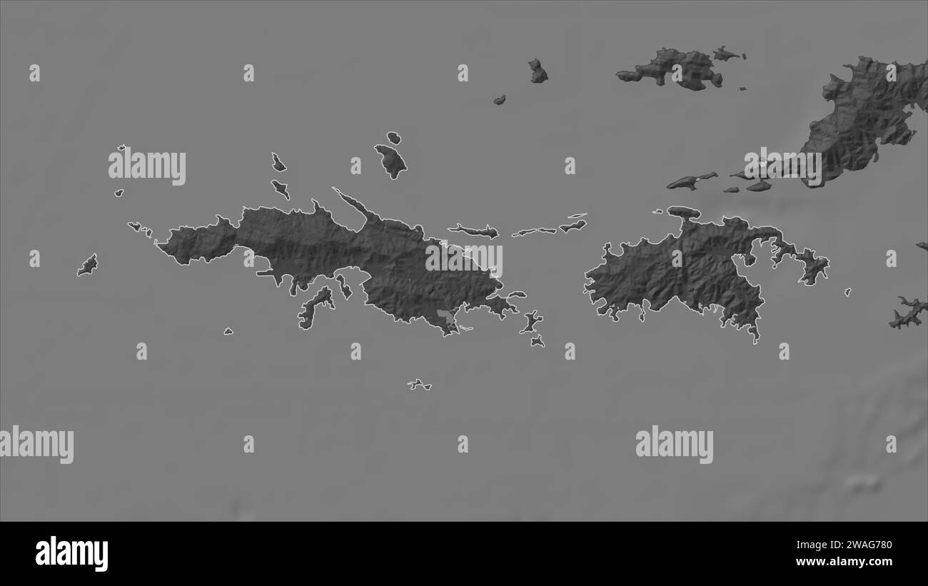 U.S. Virgin Islands Saint Thomas outlined on a Bilevel elevation map