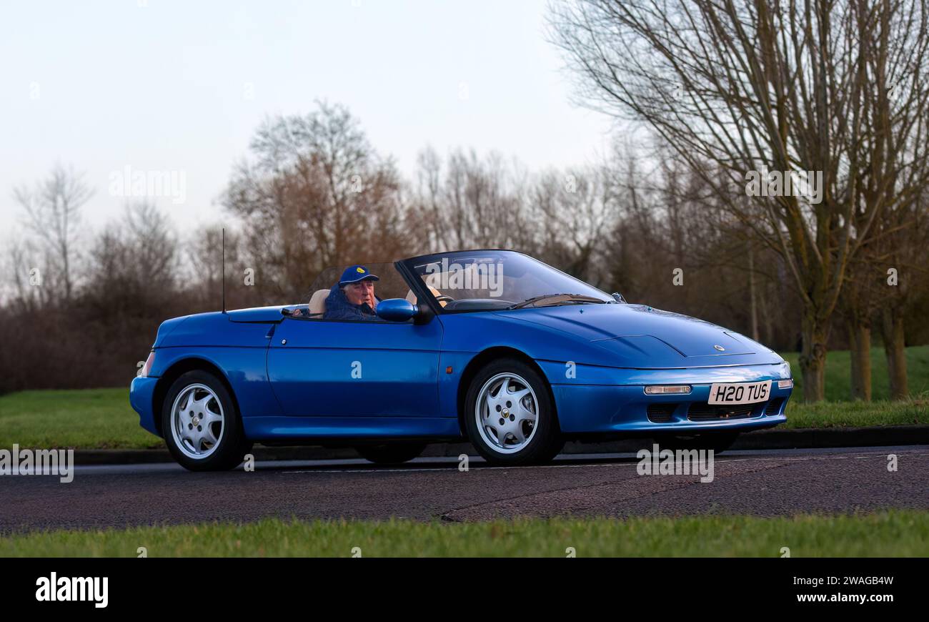 Stony Stratford,UK Jan 1st 2024. 1990 blue Lotus Elan sports car