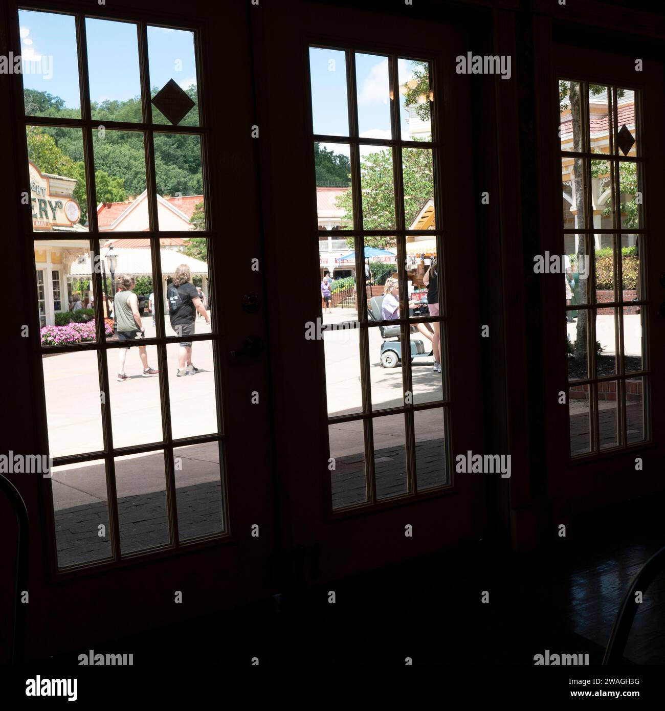 Pigeon Forge, Tennessee, United States        2023-08-16         Dollywood: Doors with multiple windows. Stock Photo