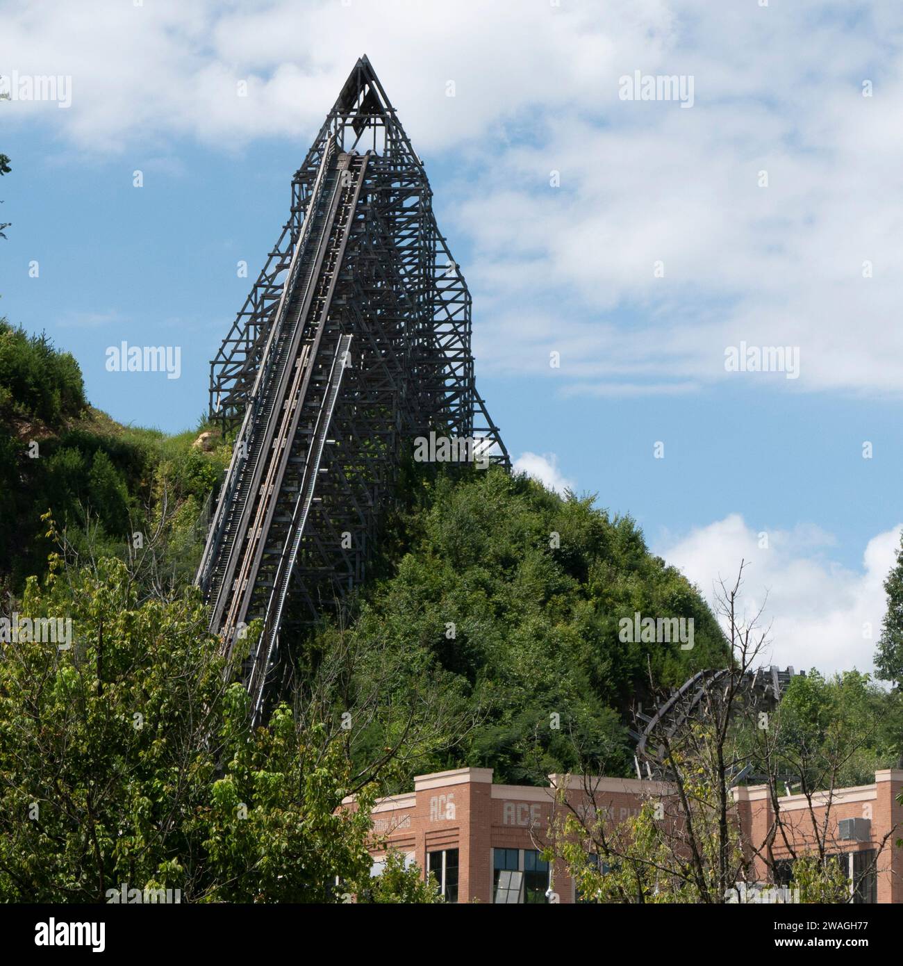 Pigeon Tennessee, United States 20230816 Dollywood Roller coaster tracks Stock Photo