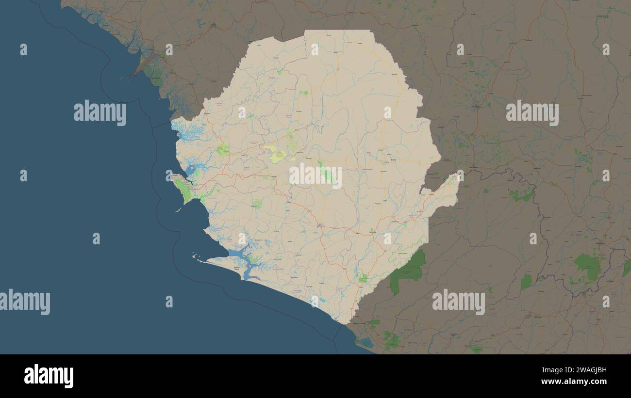 Sierra Leone highlighted on a topographic, OSM standard style map Stock ...