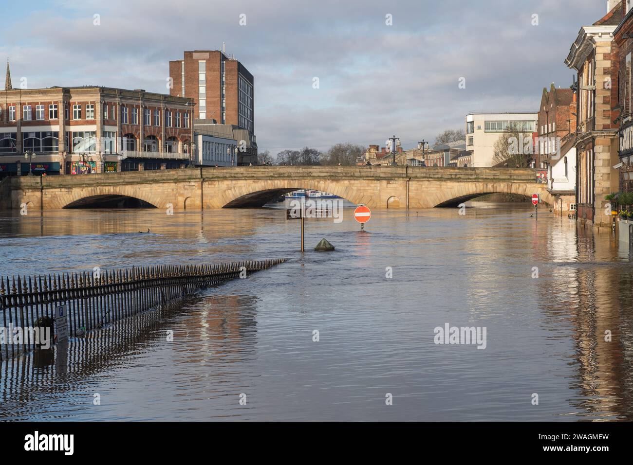 Flooding in York city centre on 4th January 2024 with high water levels