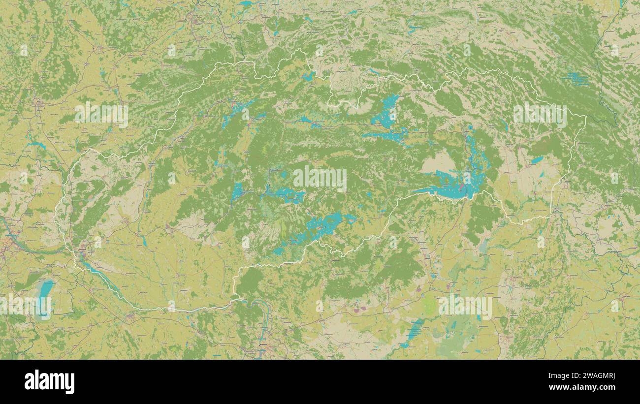 Slovakia outlined on a topographic, OSM Humanitarian style map Stock Photo