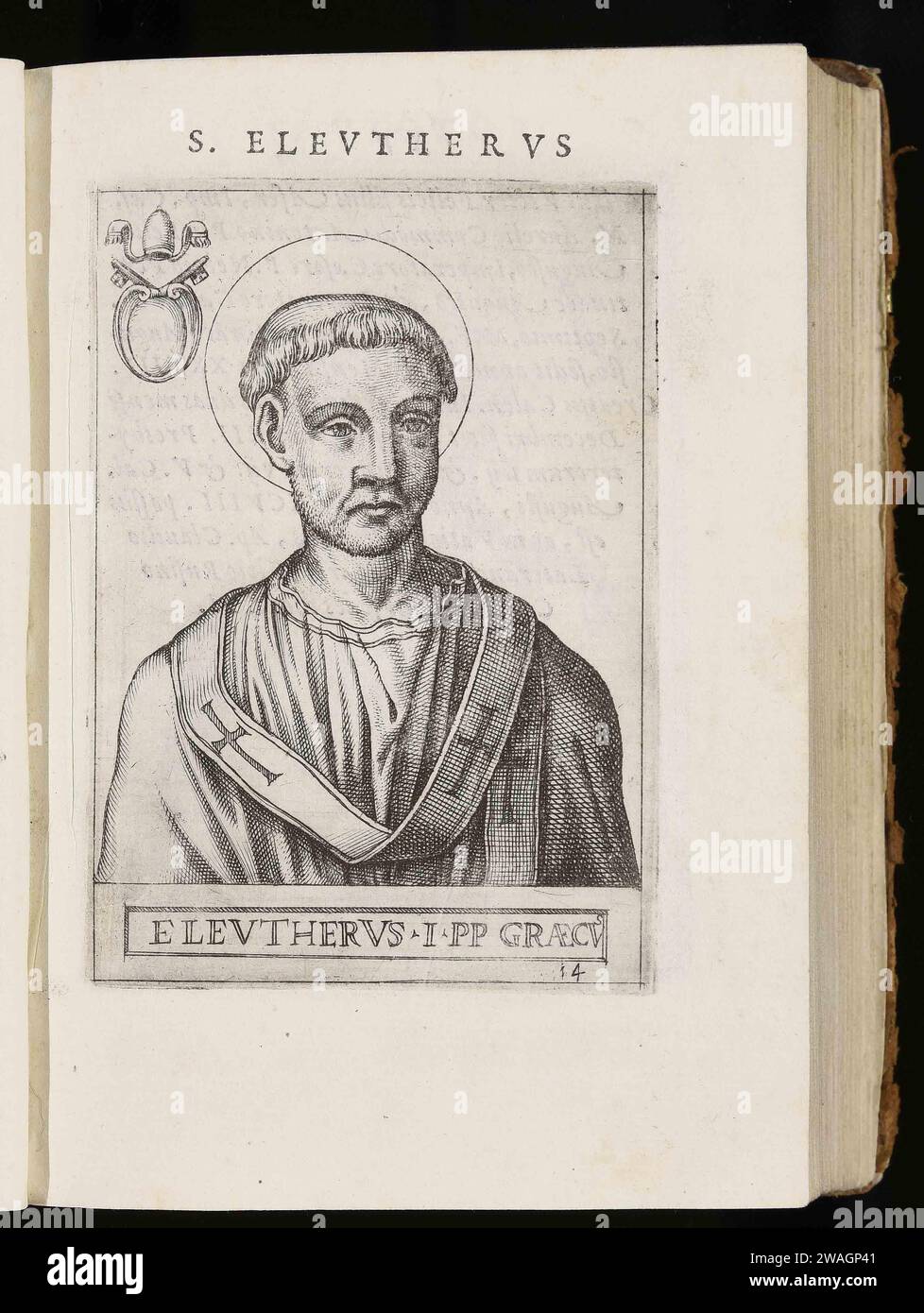 A 1580 illustration of Pope Eleutherius, who was pontiff from AD174 to AD189. He was the thirteenth pope. Stock Photo