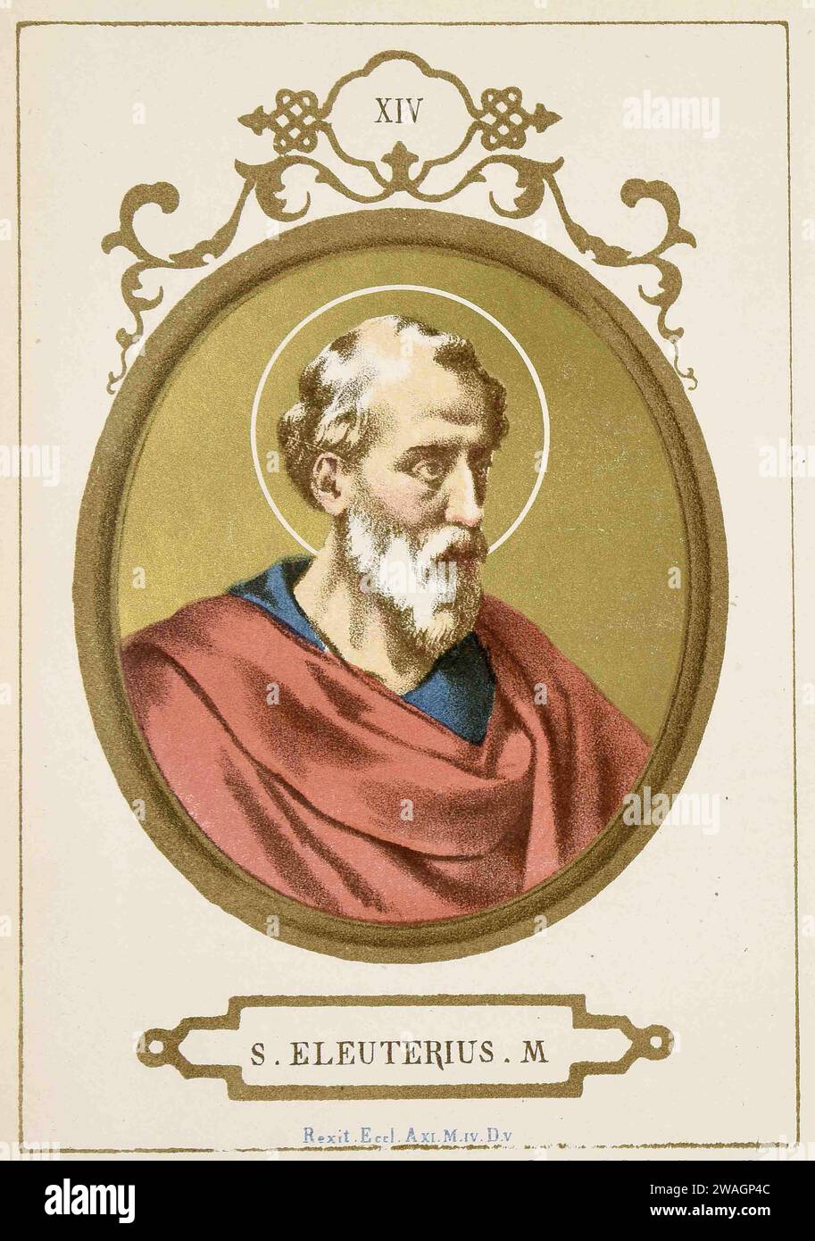 An 1879 illustration of Pope Eleutherius, who was pontiff from AD174 to AD189. He was the thirteenth pope. Stock Photo