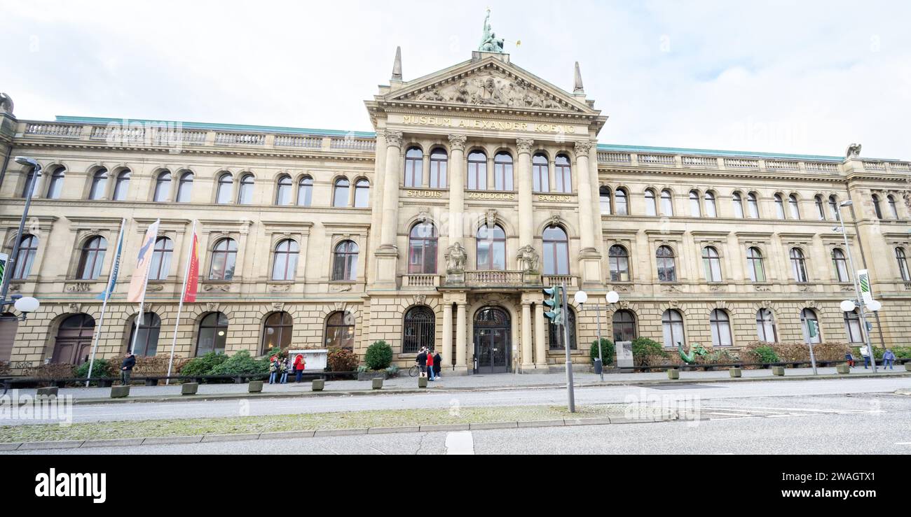 Bonn, Germany January 03 2024: Main building and entrance of the Natural History Museum ZFMK Museum Koenig Bonn Stock Photo