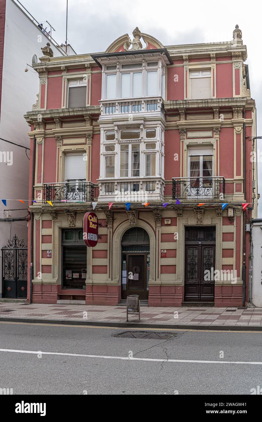 NAVIA, SPAIN - AUGUST 22, 2022: Bar in a building in the town of Navia, Asturias, northern Spain Stock Photo