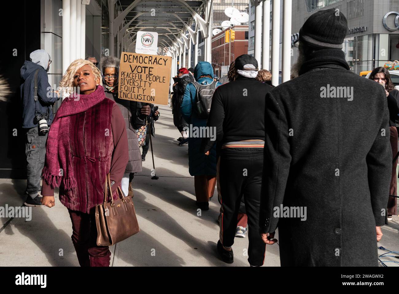 New York New York USA 4th Jan 2024 NAN Activists Rally And   New York New York Usa 4th Jan 2024 Nan Activists Rally And Picketing Outside Office Of Bill Ackman Company On 787 11th Avenue In New York Over Ackman Assault On Dei On January 4 2024 Reverend Sharpton Leads A Picket Line With Activists From National Action Network Nan To Protest A Campaign By Bill Ackman Ceo Of Pershing Square Capital Management Against President Of Harvard University Claudine Gay Accusing Him Of Being Against Diversity Equity And Inclusion Credit Image Lev Radinzuma Press Wire Editorial Usage Only! Not For Commercial Usage! 2WAGWX2 