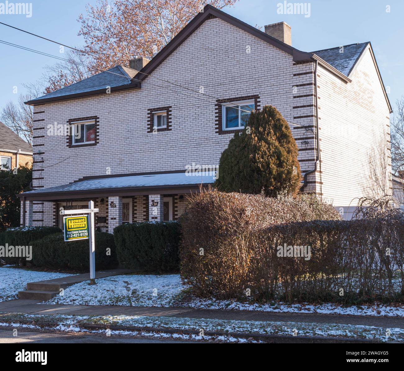 A duplex for sale in the Swisshelm Park neighborhood of Pittsburgh, Pennsylvania, USA Stock Photo