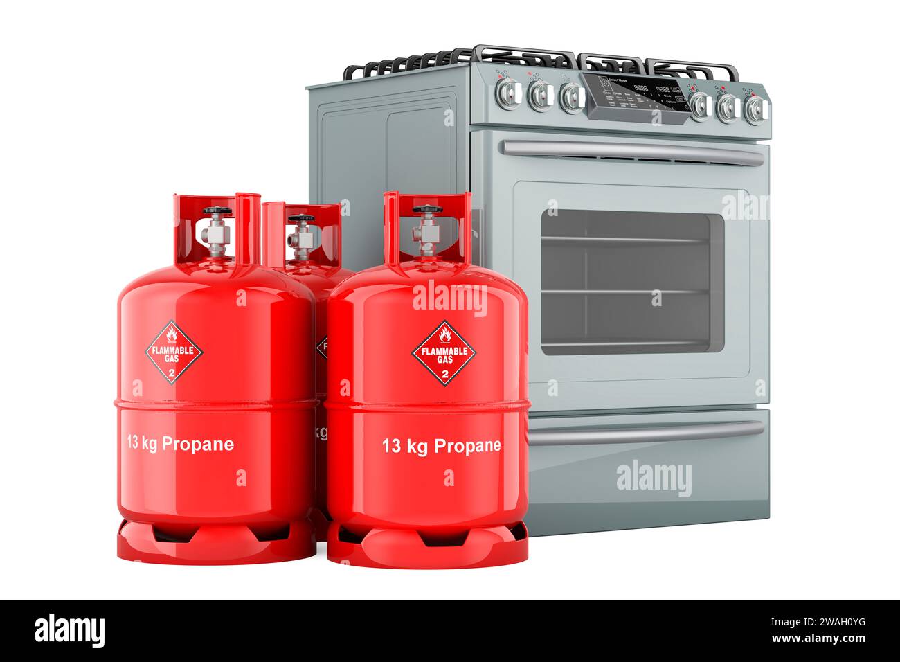Propane gas cylinder with gas stove. Gas Delivery Service, concept. 3D