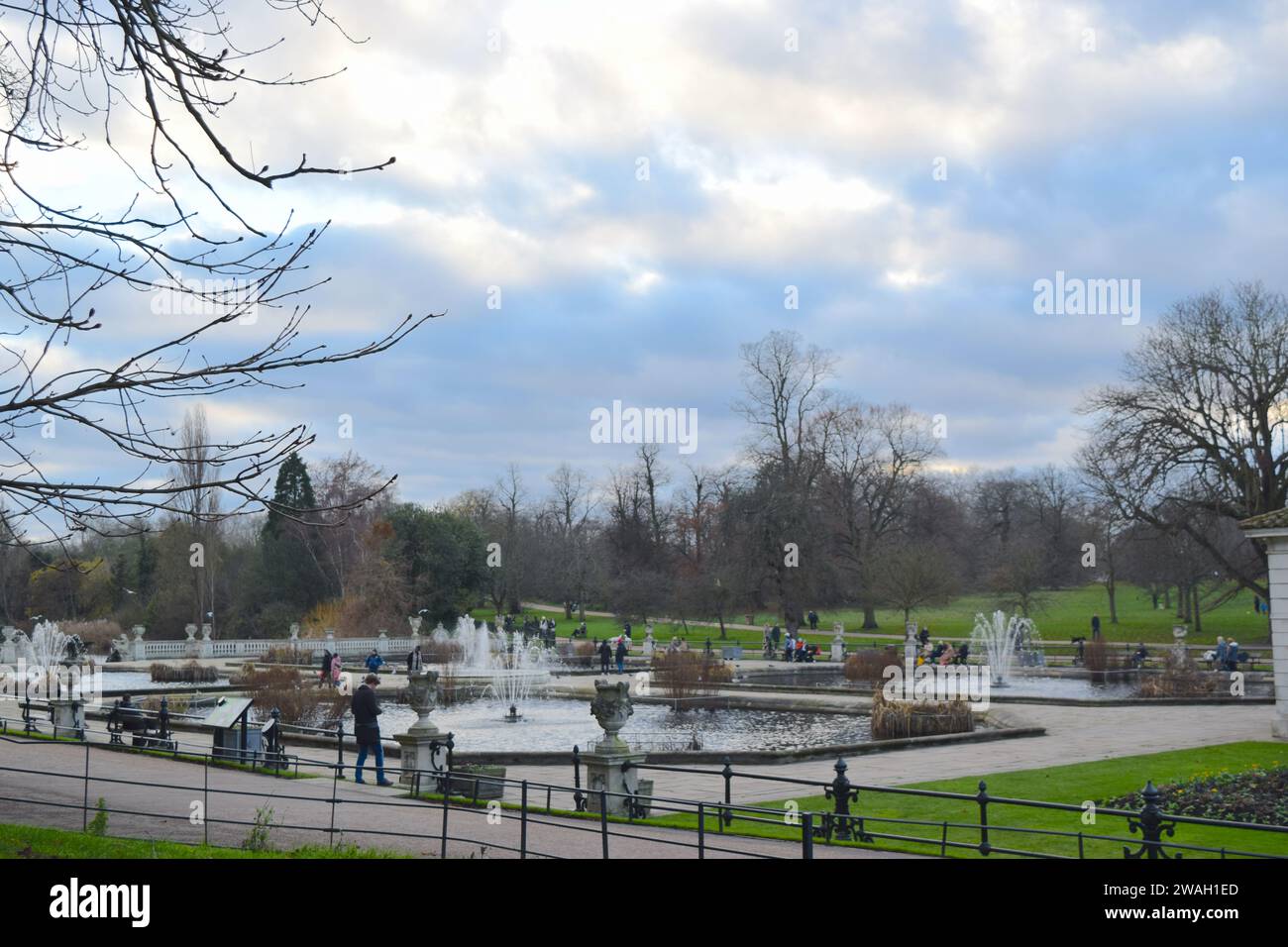 London Hyde park views with people in Winter. Stock Photo