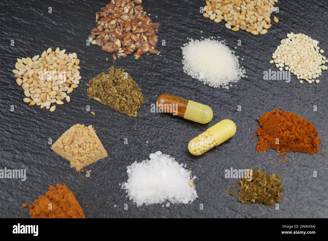 Nutritional supplements in pills Stock Photo