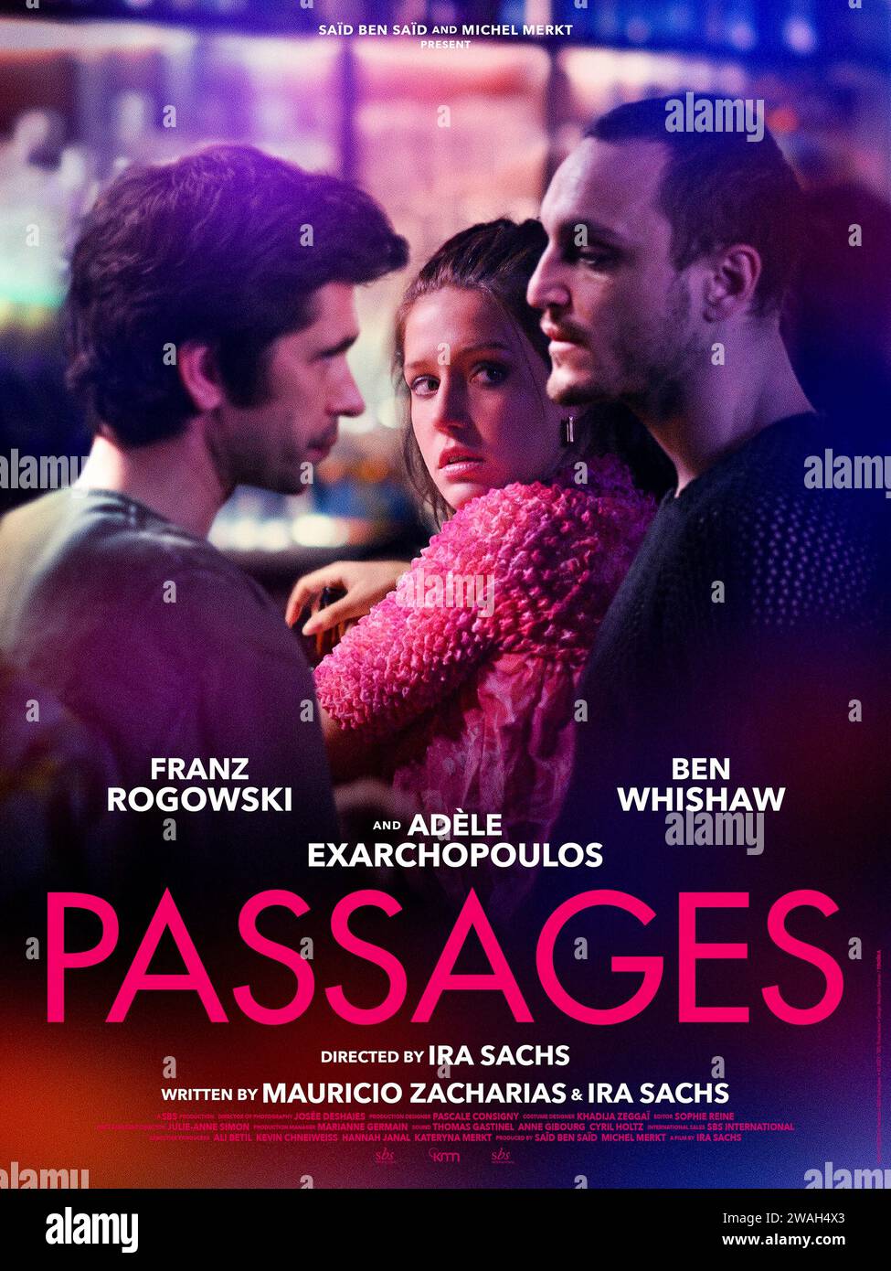 Passages (2023) directed by Ira Sachs and starring Franz Rogowski, Ben Whishaw and Adèle Exarchopoulos. A gay couple's marriage is thrown into crisis when one of them impulsively begins a passionate affair with a young woman. International one sheet poster ***EDITORIAL USE ONLY***. Credit: BFA / SBS Distribution Stock Photo