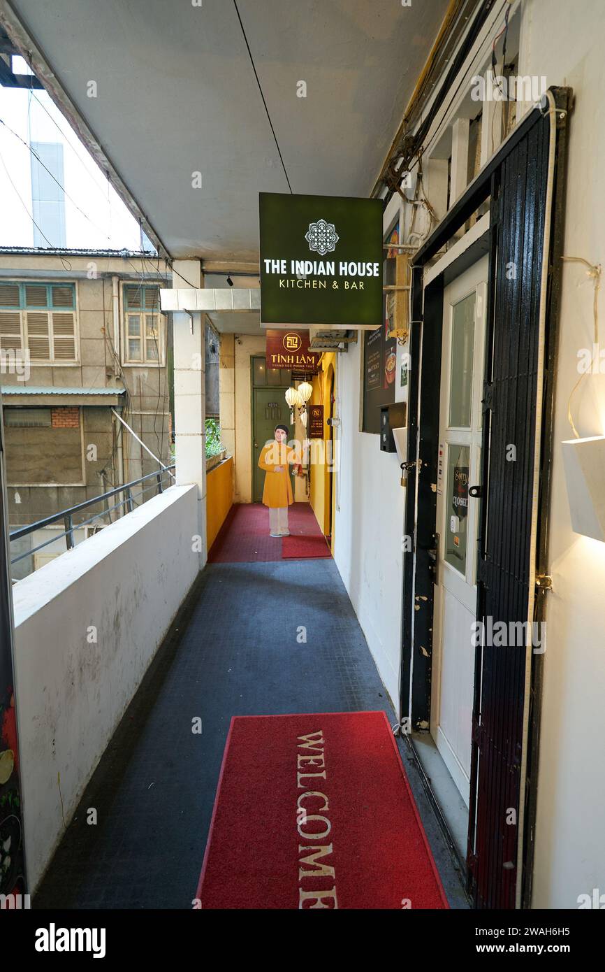 HO CHI MINH CITY, VIETNAM - MARCH 26, 2023: entrance to The Indian House Kitchen and Bar at The Cafe Apartments - a unique cafe complex in Ho Chi Minh Stock Photo