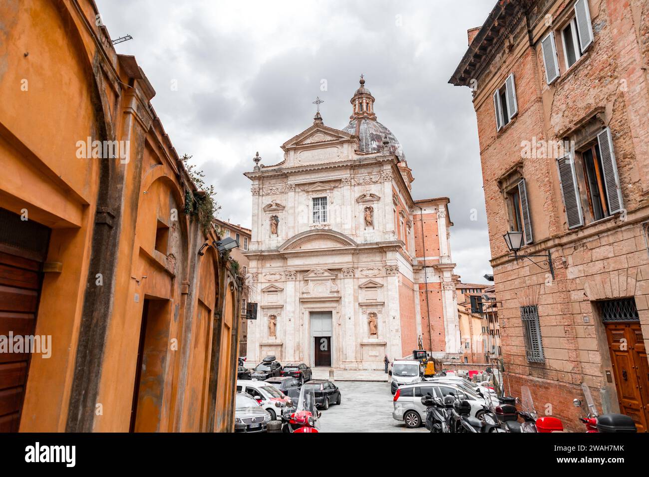 Siena, Italy - APR 7, 2022: Insigne Collegiata di Santa Maria in Provenzano is a late Renaissance-Baroque style, Roman Catholic, collegiate church in Stock Photo