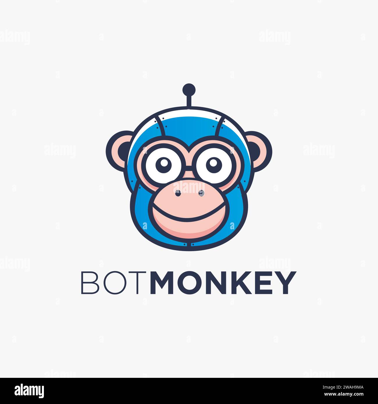 Fun glass eye monkey robot logo icon vector template on white background Stock Vector