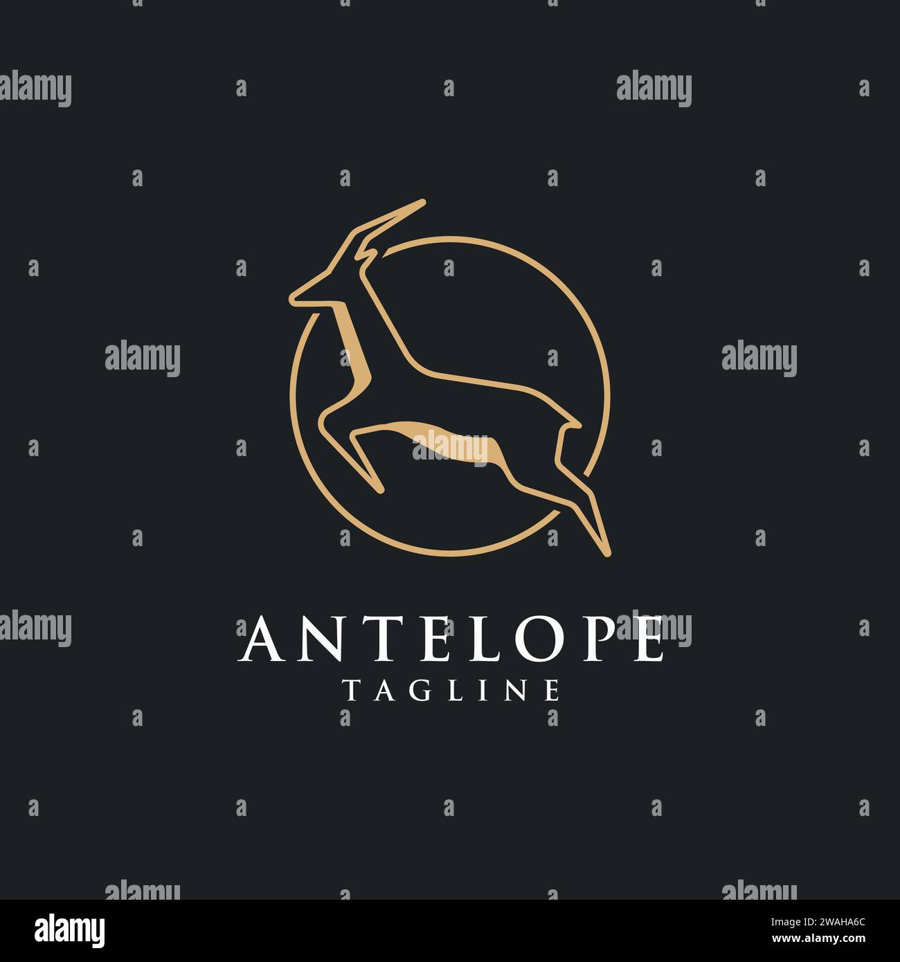 Simple elegance jumping antelope logo icon vector template on black background Stock Vector