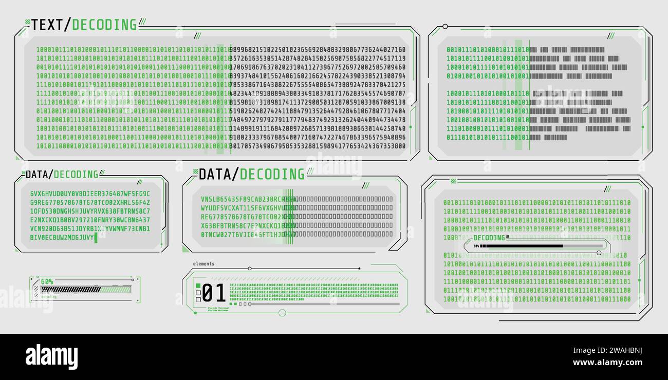 Data entry and text decoding on futuristic interface screen Stock ...
