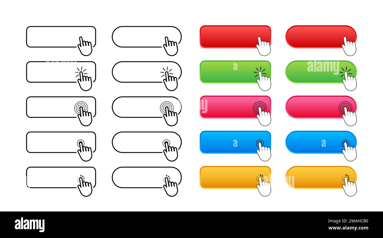 Interactive Buttons Set with Clicking Hand Icons - Web User Interface ...