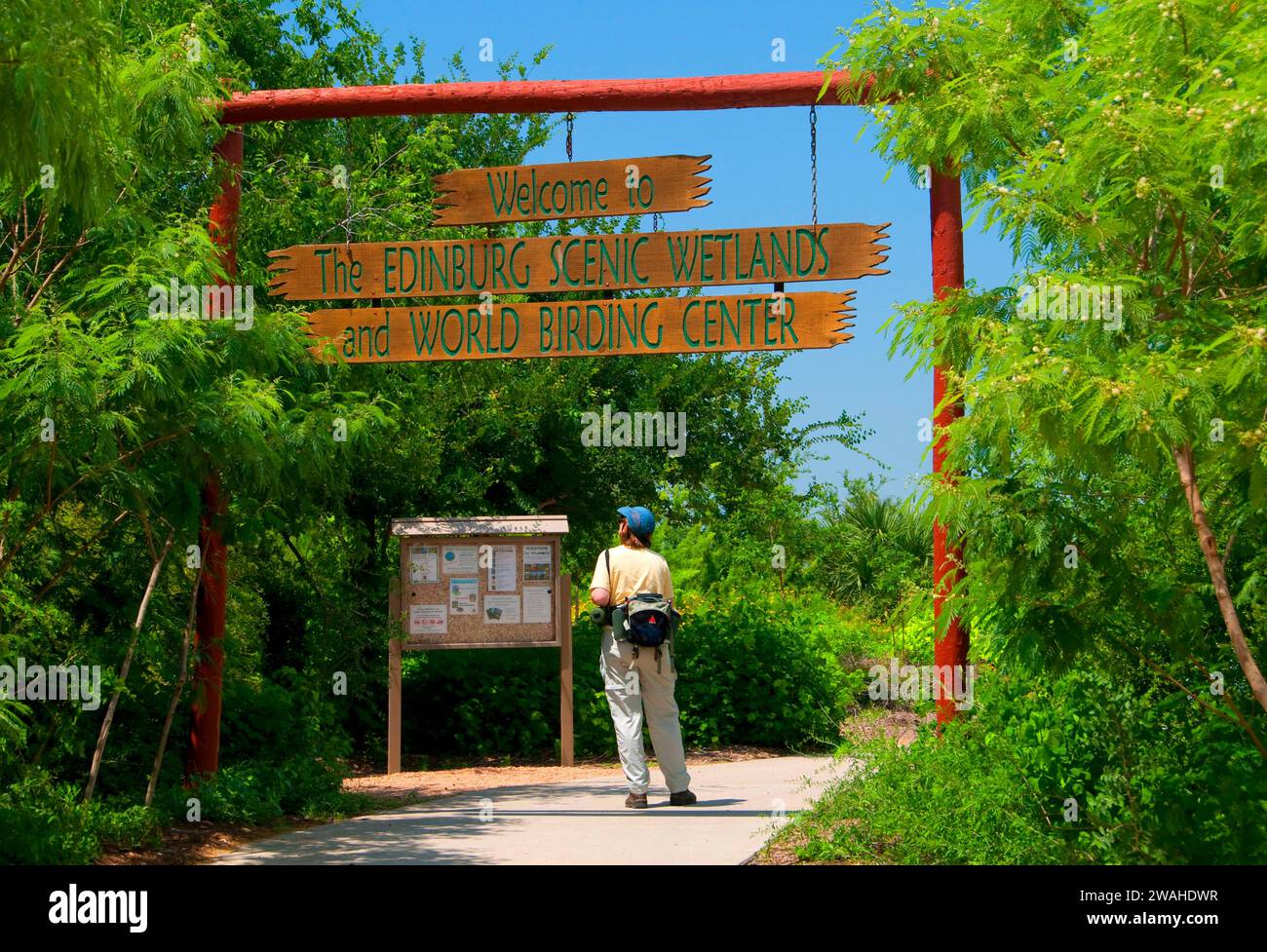 Entrance sign, Edinburg Scenic Wetlands, Edinburg, Texas Stock Photo