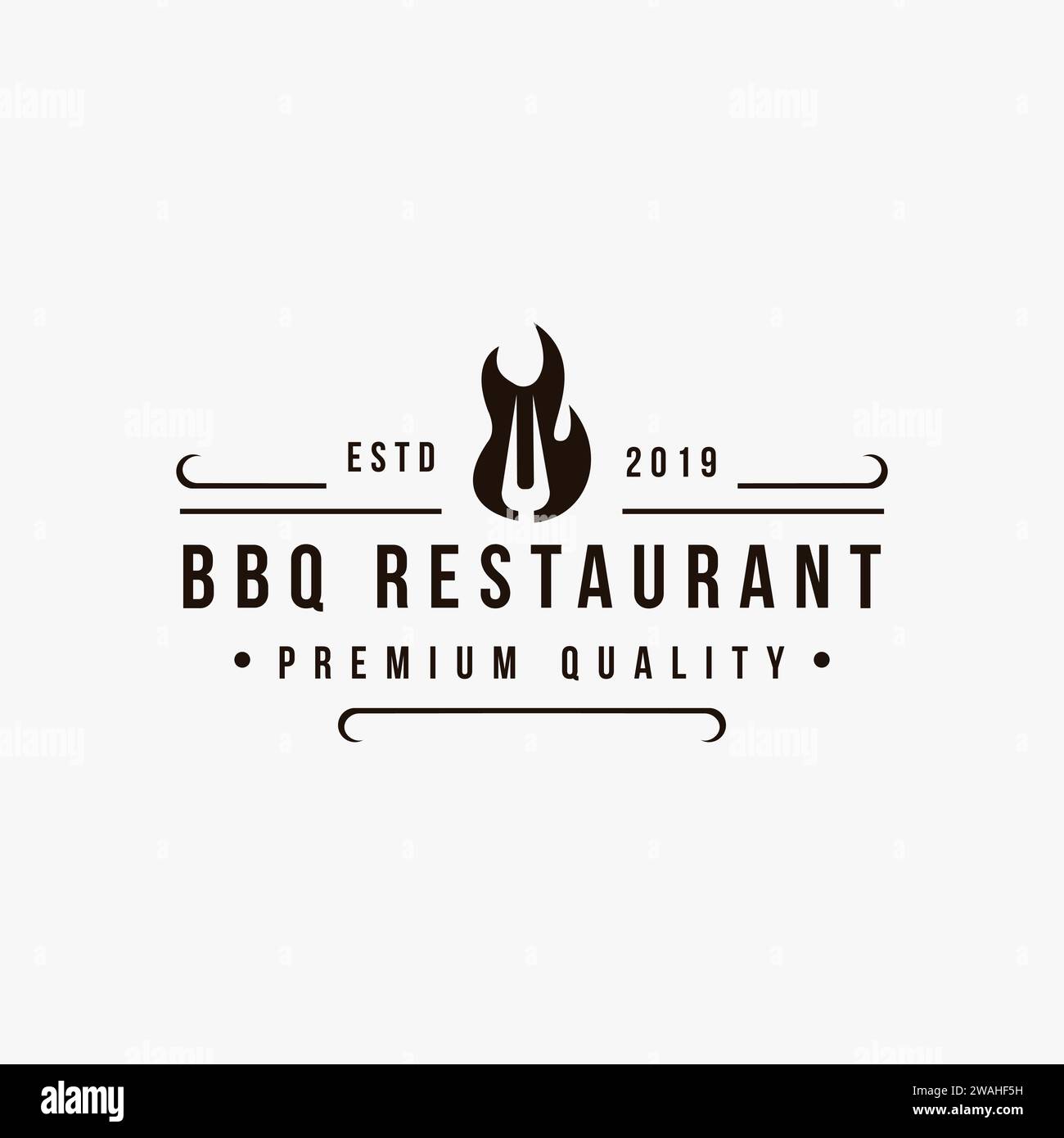 Vintage Grill Barbeque logo, bbq with fork and fire logo vector ...