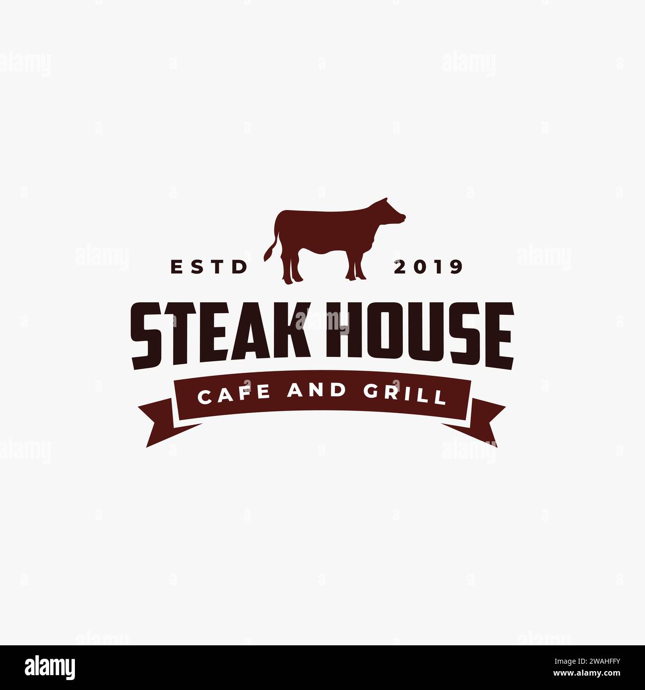 Vintage Retro emblem Steak house logo vector template on white