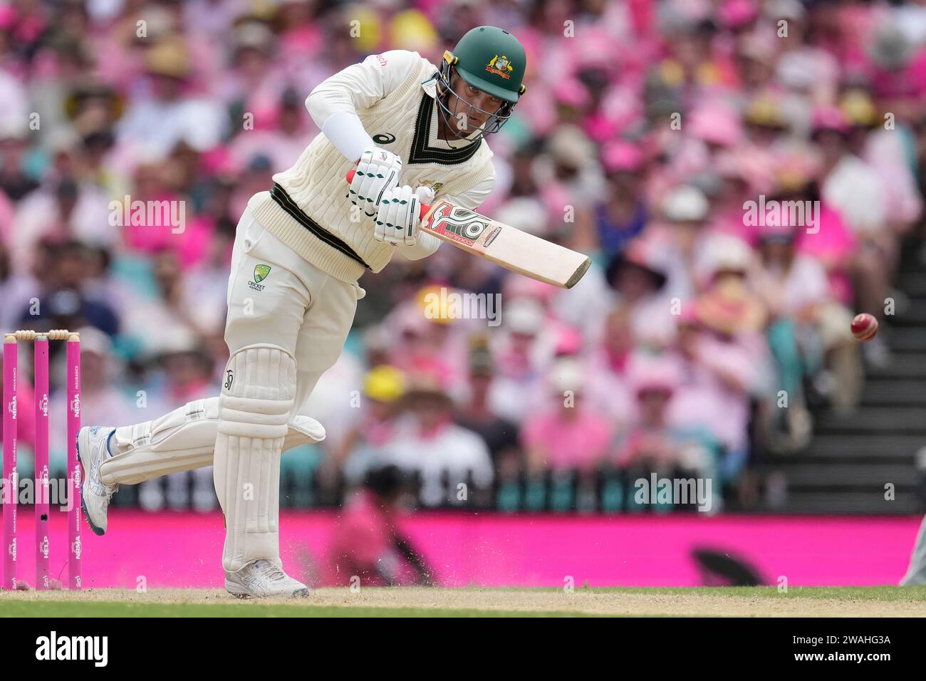 Australia's Alex Carey bats against Pakistan on the third day of their