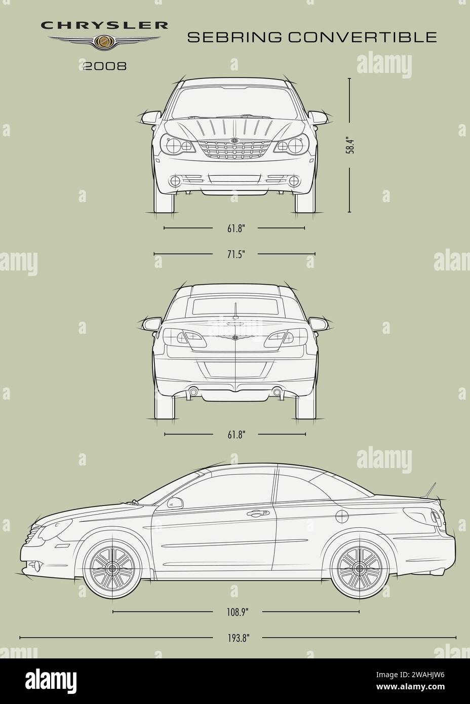 Chrysler Sebring Convertible 2008 car blueprint Stock Vector