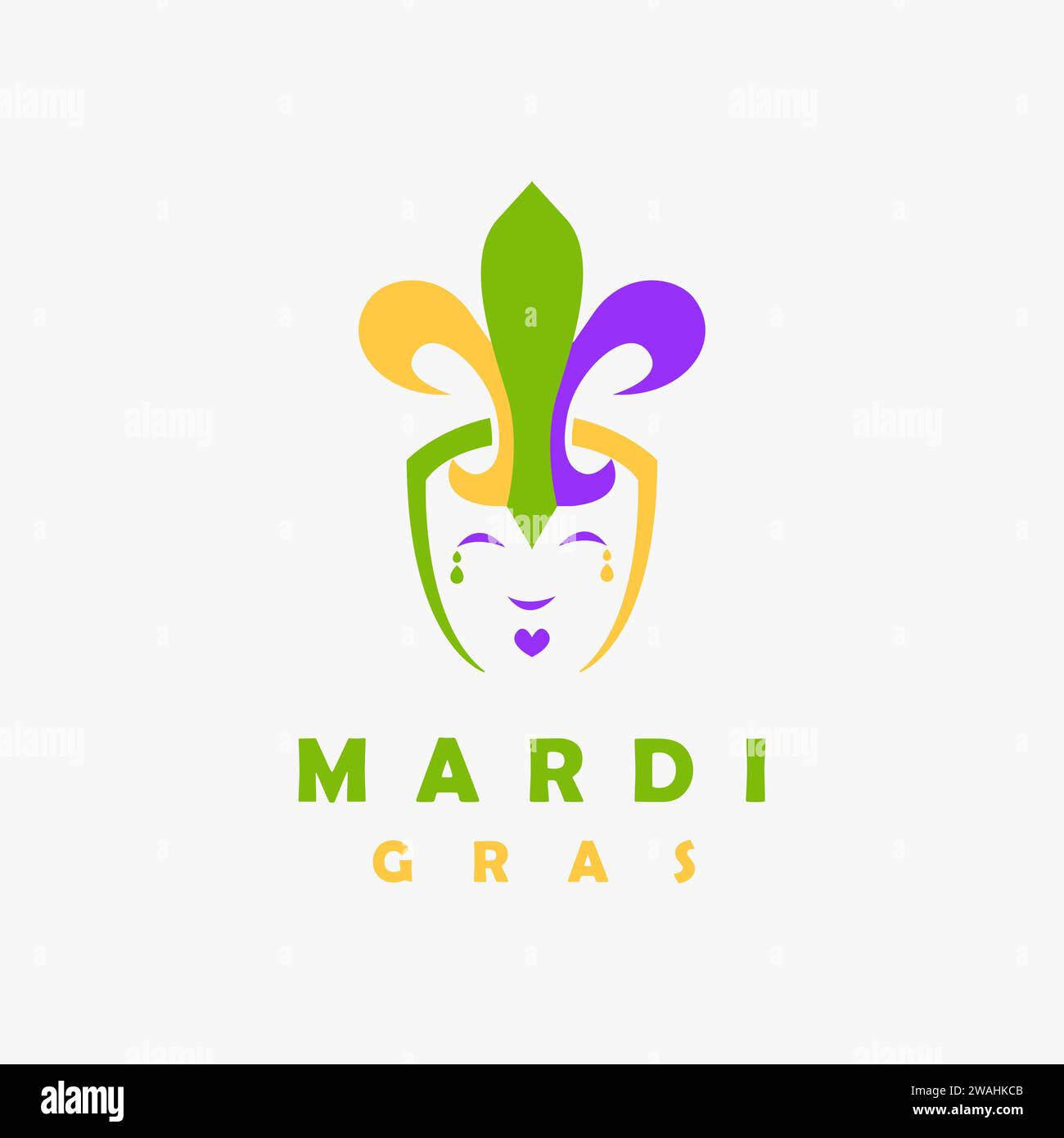Fun simple jester with fleur de lis hat logo icon vector template on ...
