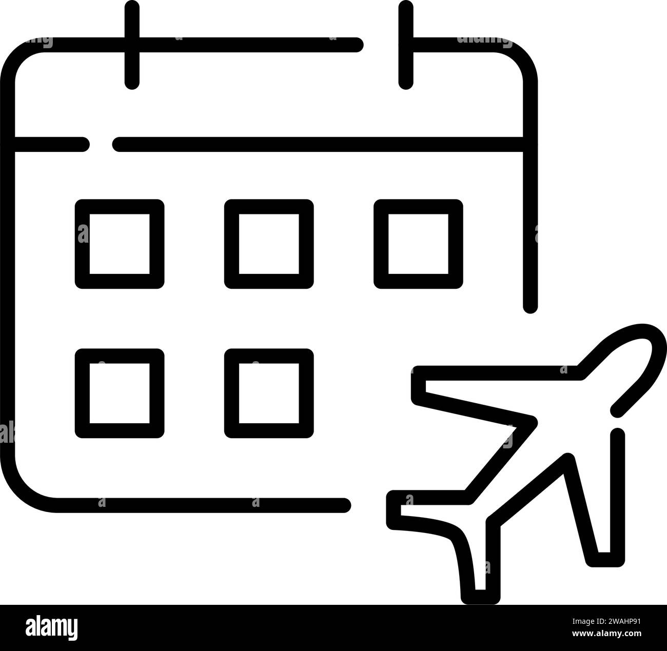 Flight schedule. Airplane and calendar. Pixel perfect, editable stroke icon Stock Vector