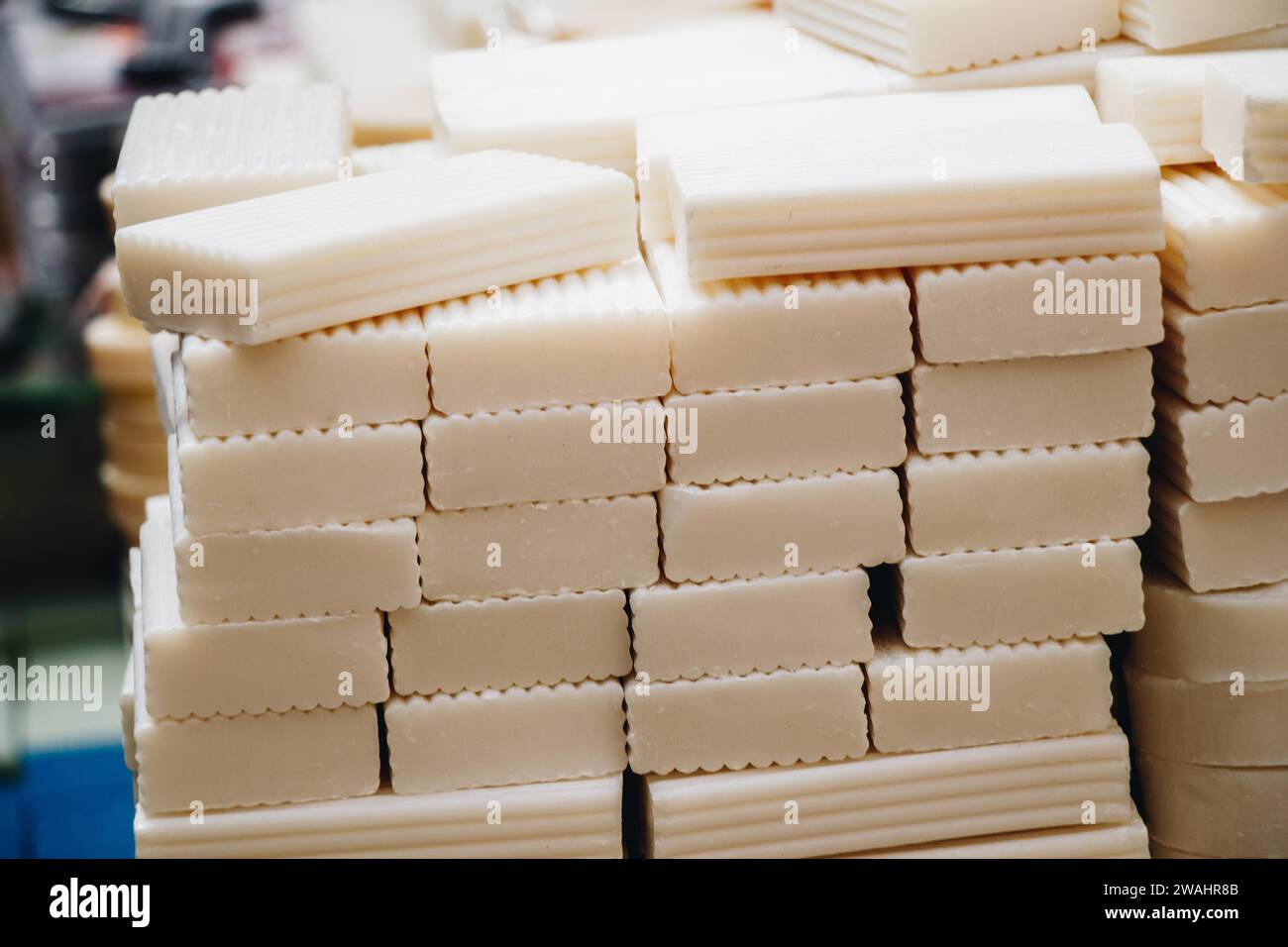 Eco-friendly exfoliating bars of soap for hair and body Stock Photo