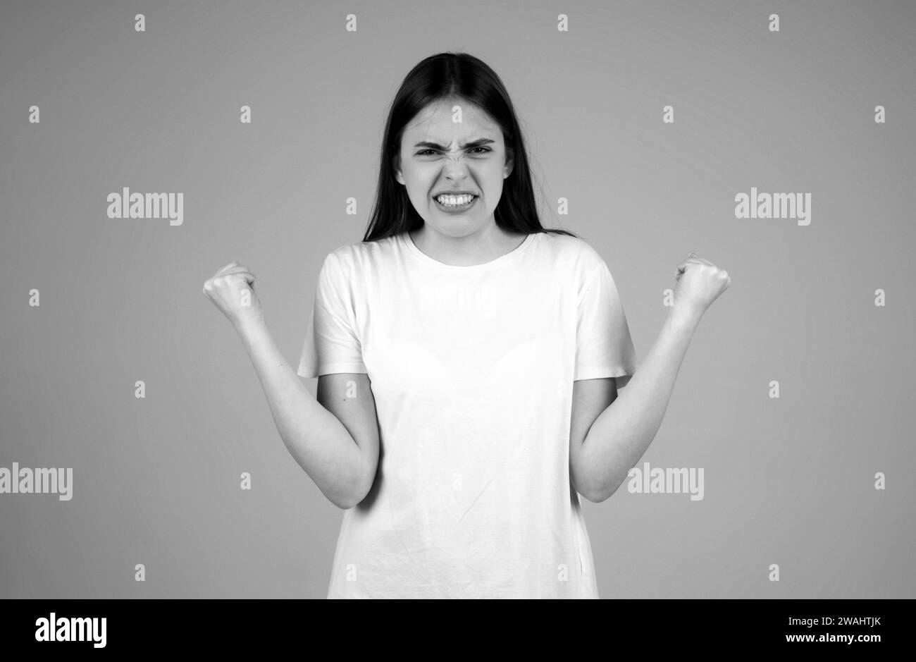 Angry woman, upset girl. Screaming, hate, rage. Pensive woman feeling ...