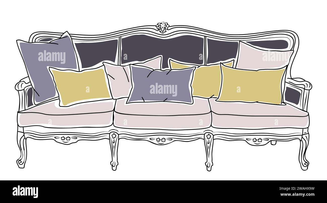 Hand-drawn sketch of antique sofa vector isolated. Stock Vector