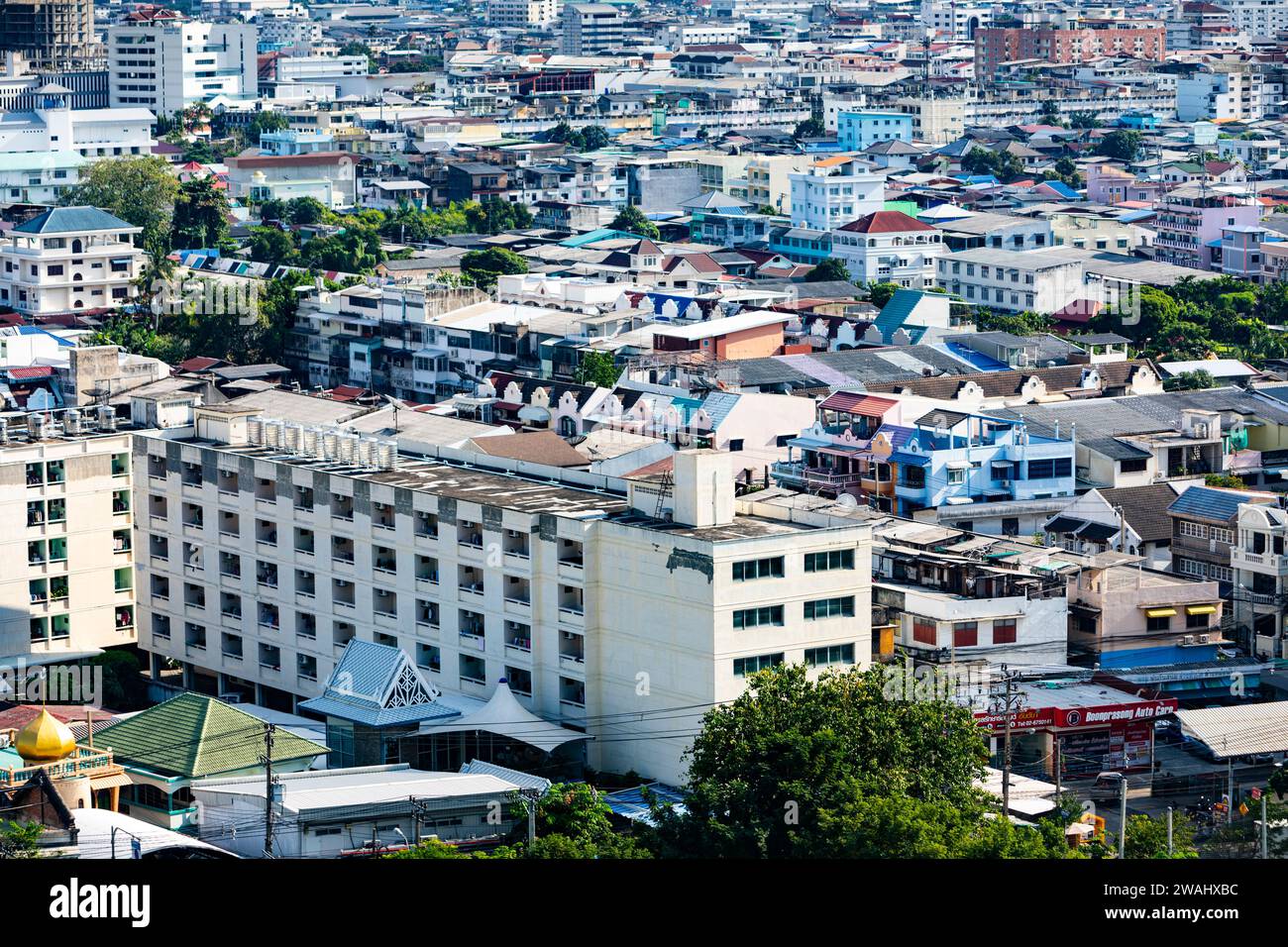 A cityscape shot of dense housing in Bangkok, Thailand Stock Photo