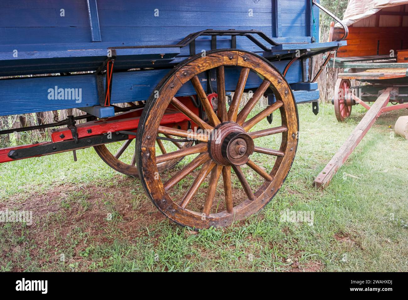 Vintage wheel on pioneer wagon in Pretoria, South Africa Stock Photo